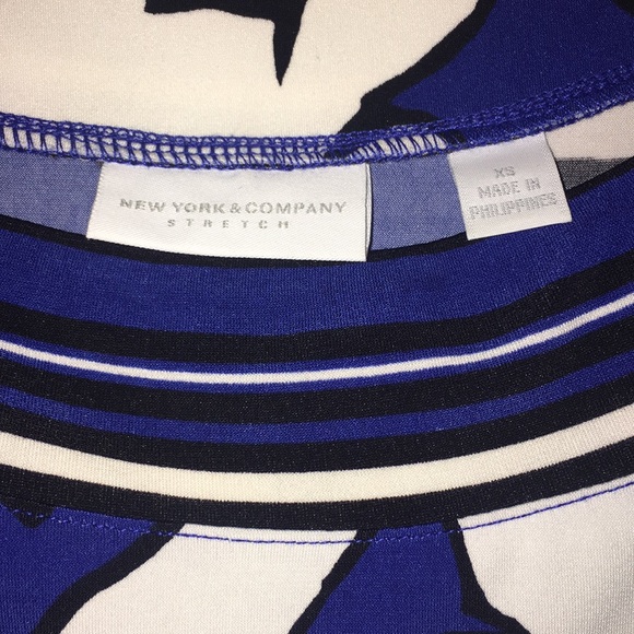 NY&CO dress floral 3/4 sleeve tie belt blue aline XS - Picture 13 of 14